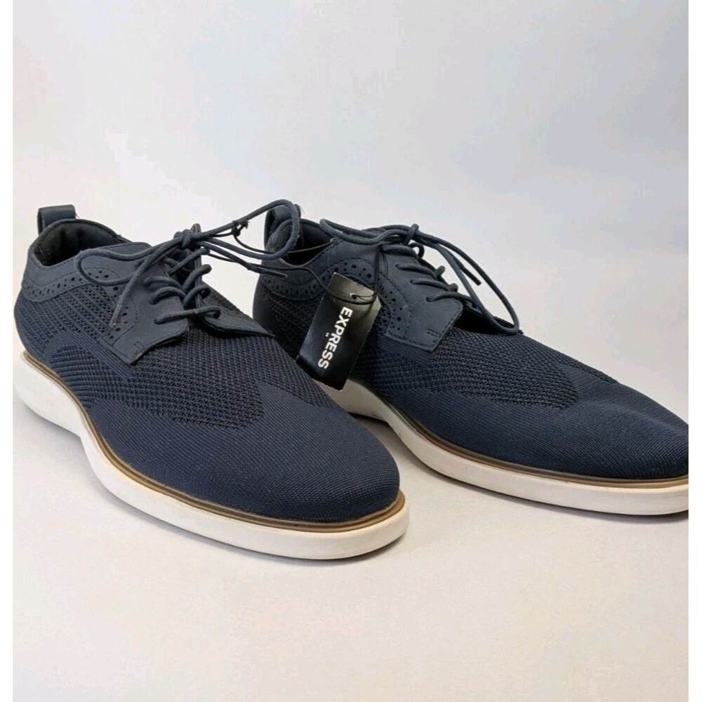 NEW Express Mens Size 12 Fabric Dress Sneakers Oxford Shoes Navy Blue Derby